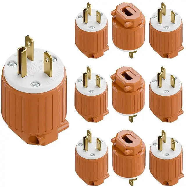 Main image of 10PACK NEMA 6-15P Male Plug, Plugrand ETL Listed 15A 250V Replacement Plug | 15A Straight DIY USA/Canada 3-Prong Connector, 15A/250V Household Plug AC Industrial Grade Plugs, Orange