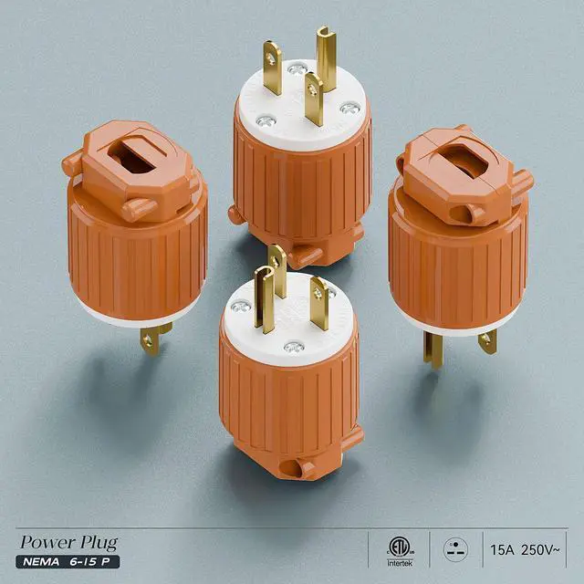 Alt view image 7 of 7 - (2PACK) NEMA 6-15P Male Plug, Plugrand ETL Listed 250V 15A Replacement Plug | 15A Straight DIY USA/Canada 3-Prong Connector, 15A/250V Plug Household AC Industrial Grade Plugs, Orange