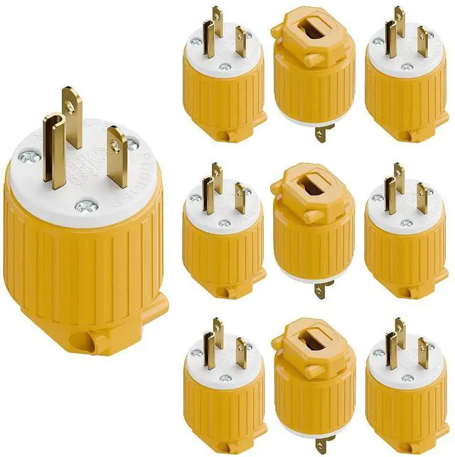 Main image of (10PACK) NEMA 6-15P Male Plug, Plugrand ETL Listed 15A 250V NEMA DIY Plug | 15A/250V Replacement Straight Blade Plug , USA/Canada 3-Prong Connector, 3 Prong Household AC Industrial Grade Plugs, Yellow