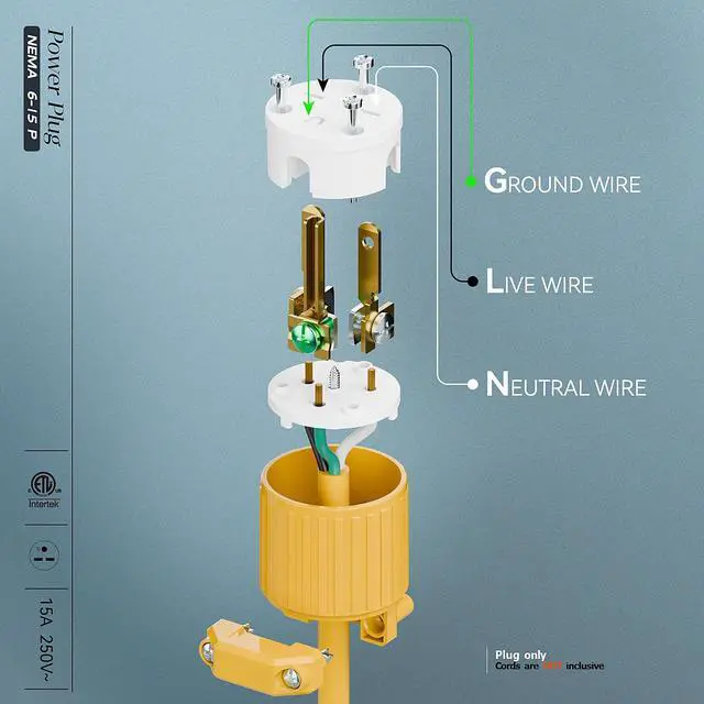 Alt view image 4 of 7 - NEMA 6-15P Male Plug, Plugrand ETL Listed 15A 250V NEMA Straight Blade Plug | 3 Prong Household Plug AC Industrial Grade Plugs, 250V 15Amp Straight DIY Male USA/Canada 3-Prong Connector, Yellow