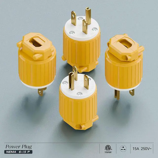 Alt view image 7 of 7 - NEMA 6-15P Male Plug, Plugrand ETL Listed 15A 250V NEMA Straight Blade Plug | 3 Prong Household Plug AC Industrial Grade Plugs, 250V 15Amp Straight DIY Male USA/Canada 3-Prong Connector, Yellow