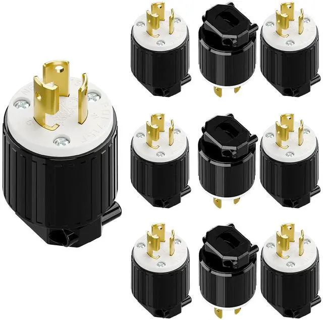 Main image of 10Pack NEMA L7-15P Locking Plug, (ETL Listed) Cord End Connector, Twist Lock L7-15 15Amp 277Volt Female AC Connector, Industrial Grade 15A 277V Replacement Plugs PDL715P Black/White