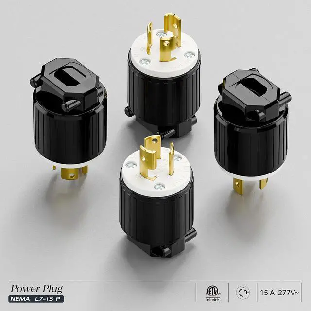 Alt view image 6 of 7 - 10Pack NEMA L7-15P Locking Plug, (ETL Listed) Cord End Connector, Twist Lock L7-15 15Amp 277Volt Female AC Connector, Industrial Grade 15A 277V Replacement Plugs PDL715P Black/White
