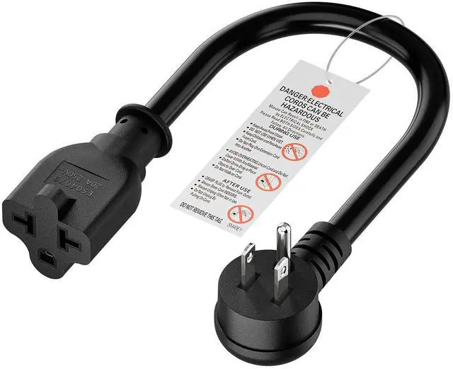 Main image of Angled 4-in-1 12AWG 15 Amp Household Plug to 20 Amp T Blade Adapter Cable, 5-15P to 5-20R, 5-15P to 6-20R, Four-in-One Adapter, 15A 125V to 20A 250V/ 20A 250V Cable, 1FT