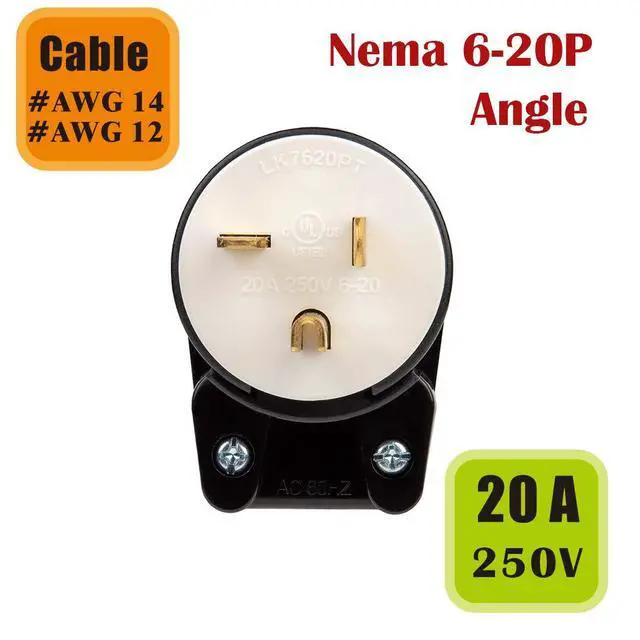 Alt view image 3 of 4 - 90 Degree Right Angle Nema 6-20P 20A 250V Plug T-Blade Industrial Plug, Easy Assembly 20Amp 250Volt USA Canada 3-Prong Male Angled 20A Plugs, 12-Directions Rotatable 6-20P,