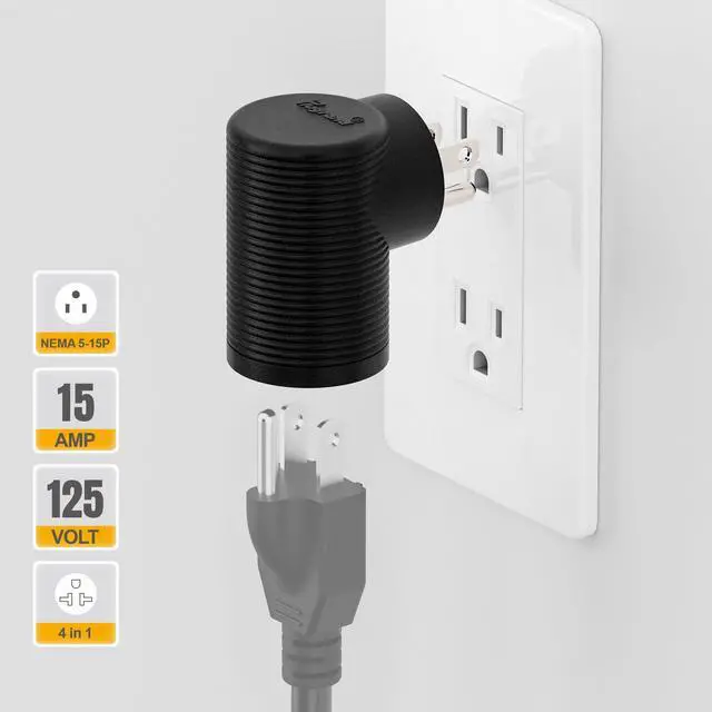 Alt view image 2 of 7 - NEMA 5-15P to 5-15R, 5-20R, 6-15R, 6-20R Right Angled AC Adapter | 4 in 1 NEMA 5-15P Power Adapter, 15A to 20A 90 Degree Adapter, USA Male to Female Power Adapter
