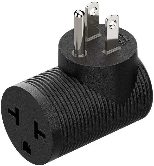 Main image of NEMA 5-15P to 5-15R, 5-20R, 6-15R, 6-20R Right Angled AC Adapter | 4 in 1 NEMA 5-15P Power Adapter, 15A to 20A 90 Degree Adapter, USA Male to Female Power Adapter