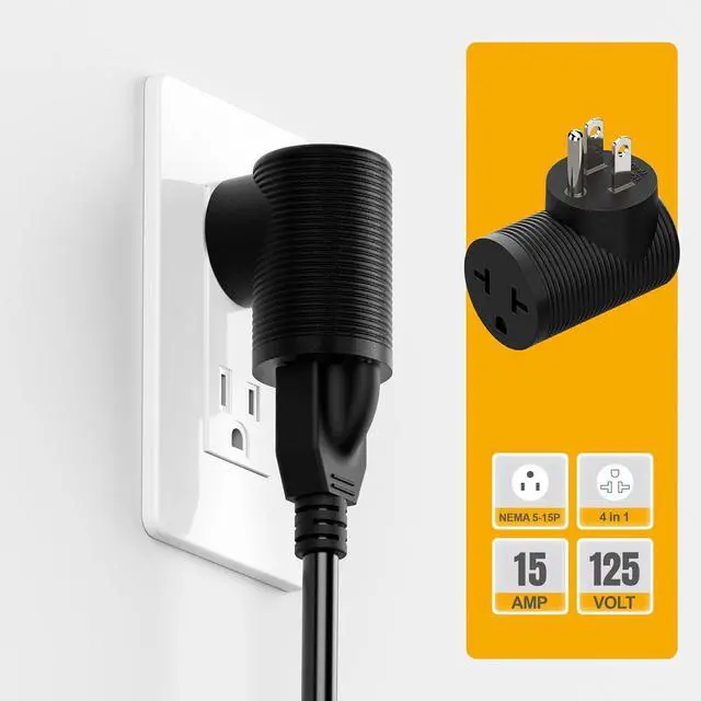 Alt view image 3 of 7 - NEMA 5-15P to 5-15R, 5-20R, 6-15R, 6-20R Right Angled AC Adapter | 4 in 1 NEMA 5-15P Power Adapter, 15A to 20A 90 Degree Adapter, USA Male to Female Power Adapter