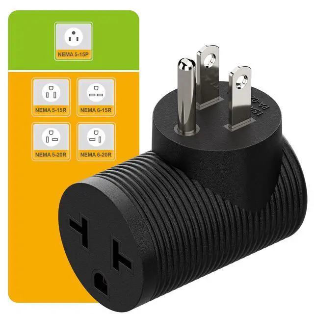 Alt view image 4 of 7 - NEMA 5-15P to 5-15R, 5-20R, 6-15R, 6-20R Right Angled AC Adapter | 4 in 1 NEMA 5-15P Power Adapter, 15A to 20A 90 Degree Adapter, USA Male to Female Power Adapter