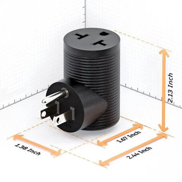 Alt view image 5 of 7 - NEMA 5-15P to 5-15R, 5-20R, 6-15R, 6-20R Right Angled AC Adapter | 4 in 1 NEMA 5-15P Power Adapter, 15A to 20A 90 Degree Adapter, USA Male to Female Power Adapter