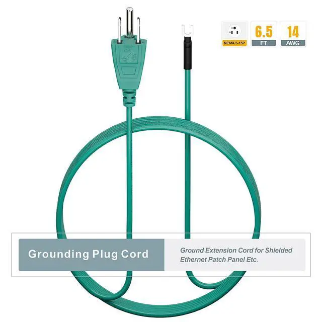 Alt view image 2 of 7 - (2-Pack) Network Cabinet Grounding Cord,6-Feet 14AWG Nema 5-15 USA 3-Prong Ground Extension Cord for Shielded Ethernet Patch Panel, Shielded Ethernet Panel Ground Cord.