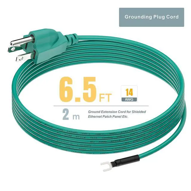Alt view image 4 of 7 - (2-Pack) Network Cabinet Grounding Cord,6-Feet 14AWG Nema 5-15 USA 3-Prong Ground Extension Cord for Shielded Ethernet Patch Panel, Shielded Ethernet Panel Ground Cord.