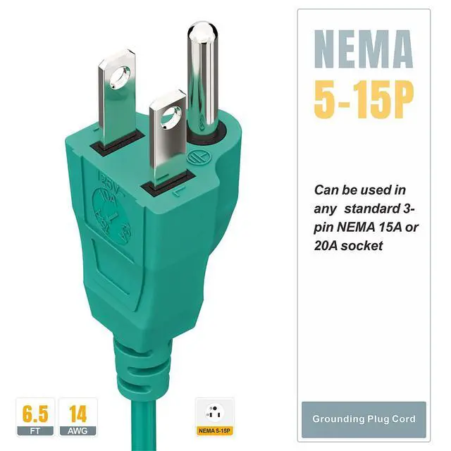 Alt view image 5 of 7 - (2-Pack) Network Cabinet Grounding Cord,6-Feet 14AWG Nema 5-15 USA 3-Prong Ground Extension Cord for Shielded Ethernet Patch Panel, Shielded Ethernet Panel Ground Cord.