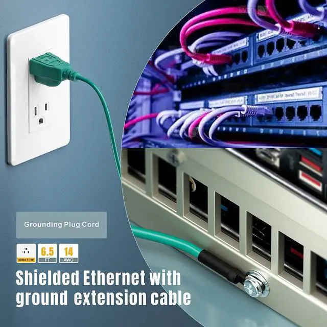 Alt view image 7 of 7 - (2-Pack) Network Cabinet Grounding Cord,6-Feet 14AWG Nema 5-15 USA 3-Prong Ground Extension Cord for Shielded Ethernet Patch Panel, Shielded Ethernet Panel Ground Cord.