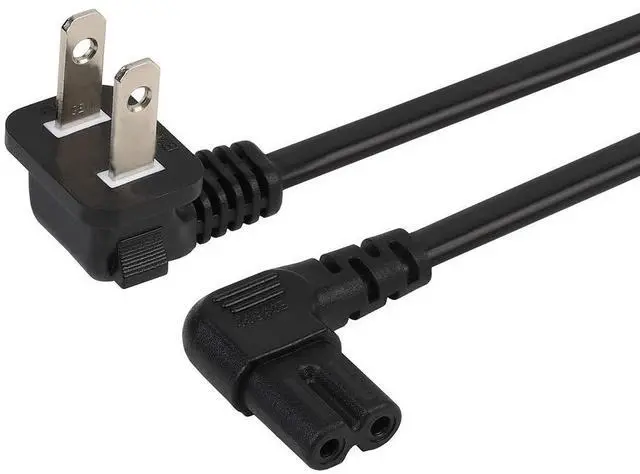 Main image of 6FT LCD TV Power Cord, Plugrand 90 Degree Angled 2Prong Figure 8 Power Cord | Angled L-Type IEC C7 (Figure 8) Replacement Power Cord for Samsung TV Monitors, IEC C7 to Nema 1-15P Cable, Black