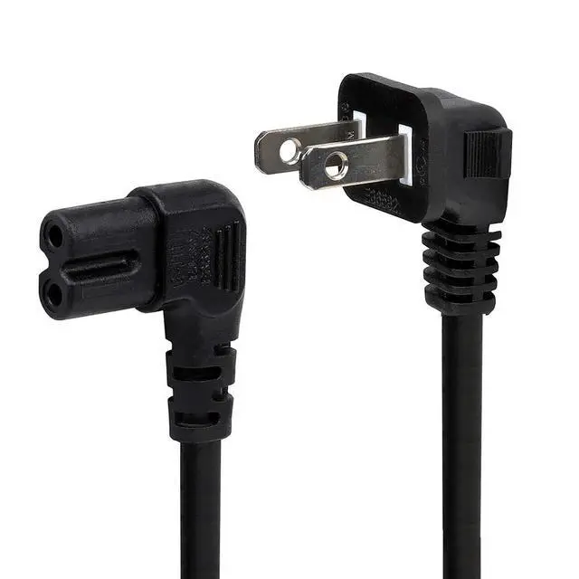 Alt view image 2 of 3 - 6FT LCD TV Power Cord, Plugrand 90 Degree Angled 2Prong Figure 8 Power Cord | Angled L-Type IEC C7 (Figure 8) Replacement Power Cord for Samsung TV Monitors, IEC C7 to Nema 1-15P Cable, Black