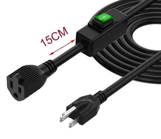 Alt view image 5 of 6 - 15FT 3-Prong Outdoor Waterproof Extension On/Off Switch Long Cord | IP57 Waterproof, SJTW, 14AWG, in-Line Switch Extension Cord Max.20A 125V, Heavy Duty Inline Switch Cable, Black