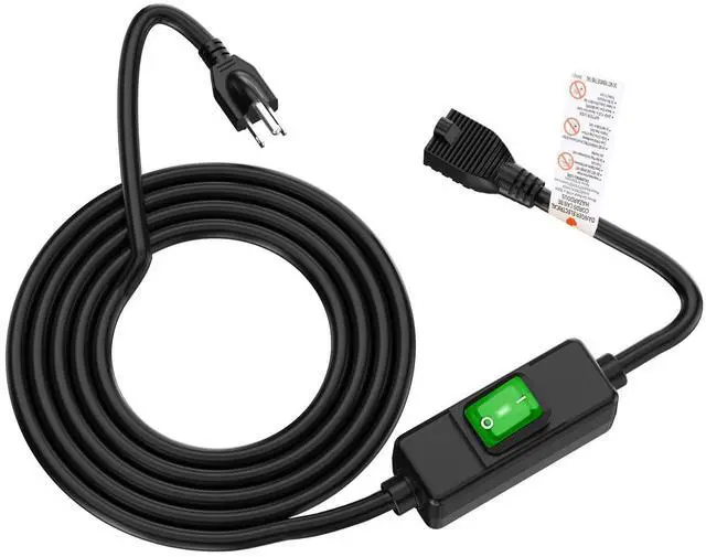 Main image of 15FT 3-Prong Outdoor Waterproof Extension On/Off Switch Long Cord | IP57 Waterproof, SJTW, 14AWG, in-Line Switch Extension Cord Max.20A 125V, Heavy Duty Inline Switch Cable, Black