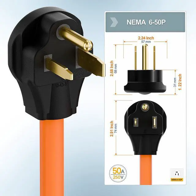 Alt view image 4 of 7 - 1.5FT Nema 6-50P to 6-15R/6-20R Welder Power Adapter Cord | 6-50P 50-Amp to 6-20R 20A T-Blade Adapter, 6-50 to 6-20R Adaptor Cord
