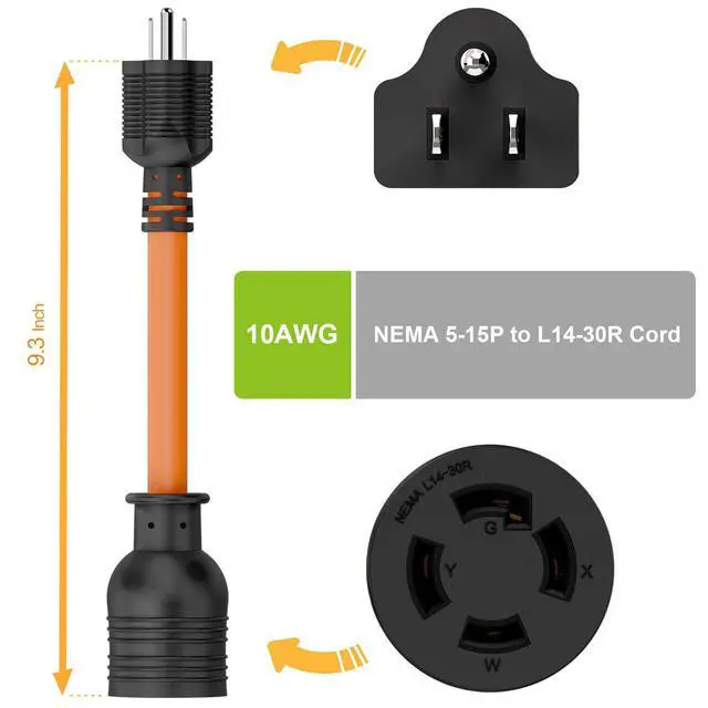 Alt view image 2 of 7 - Nema 5-15P to L14-30R Adapter Cord, Plugrand Heavy Duty SJTW 10AWG Cord | Generator 15Amp to Household L14-30 30Amp Inlet Power Adapter Cord, Length=24cm