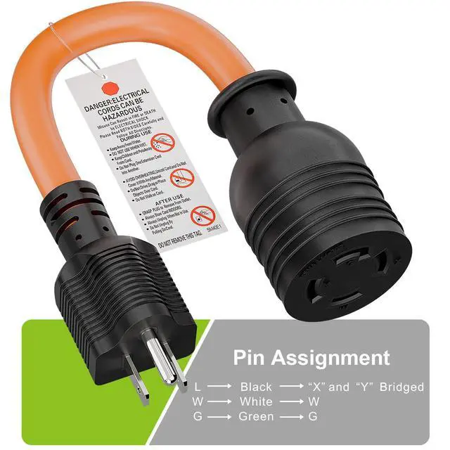 Alt view image 4 of 7 - Nema 5-15P to L14-30R Adapter Cord, Plugrand Heavy Duty SJTW 10AWG Cord | Generator 15Amp to Household L14-30 30Amp Inlet Power Adapter Cord, Length=24cm