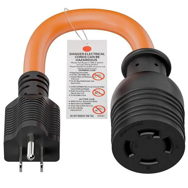 Alt view image 7 of 7 - Nema 5-15P to L14-30R Adapter Cord, Plugrand Heavy Duty SJTW 10AWG Cord | Generator 15Amp to Household L14-30 30Amp Inlet Power Adapter Cord, Length=24cm