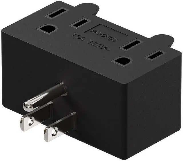 Main image of PA-0508 90 Degree Right Angled USA Male-Female Power Adapter, 5-15P to 2 * 5-15R Direction Changer Space Save Adapter Black