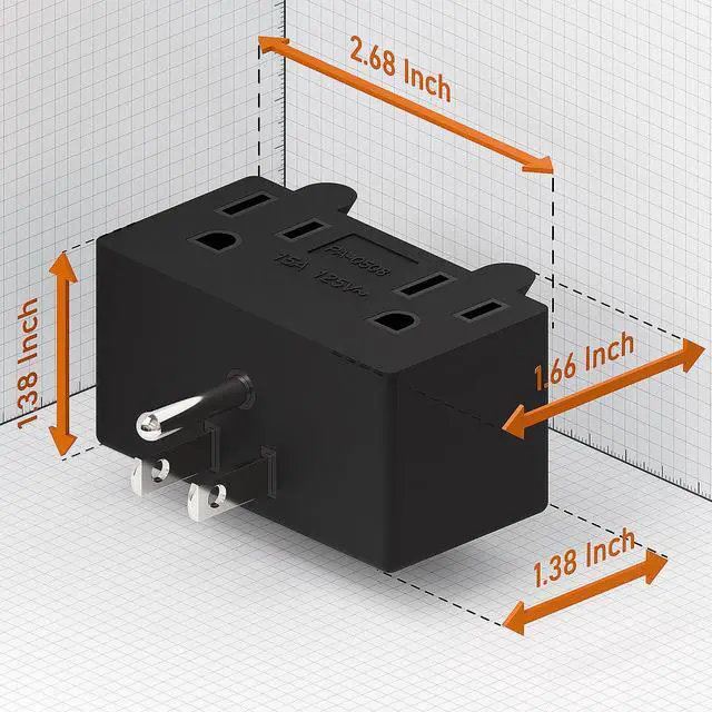 Alt view image 2 of 7 - PA-0508 90 Degree Right Angled USA Male-Female Power Adapter, 5-15P to 2 * 5-15R Direction Changer Space Save Adapter Black