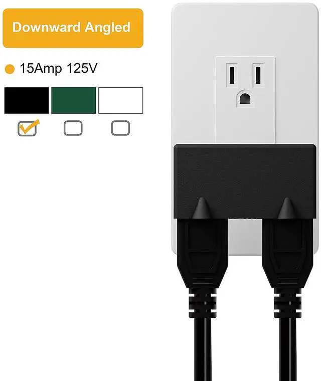 Alt view image 3 of 7 - PA-0508 90 Degree Right Angled USA Male-Female Power Adapter, 5-15P to 2 * 5-15R Direction Changer Space Save Adapter Black