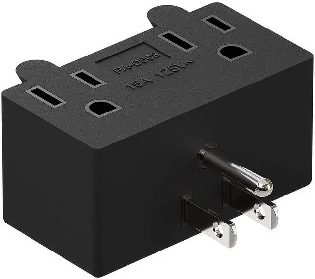 Alt view image 5 of 7 - PA-0508 90 Degree Right Angled USA Male-Female Power Adapter, 5-15P to 2 * 5-15R Direction Changer Space Save Adapter Black