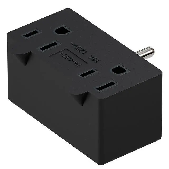 Alt view image 6 of 7 - PA-0508 90 Degree Right Angled USA Male-Female Power Adapter, 5-15P to 2 * 5-15R Direction Changer Space Save Adapter Black