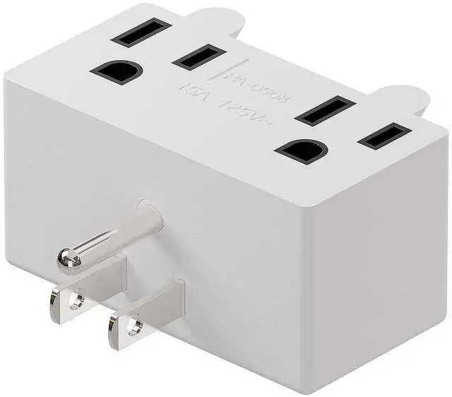 Main image of PA-0508W 90 Degree Right Angled USA Male-Female Power Adapter, 5-15P to 2 * 5-15R Direction Changer Space Save Adapter White