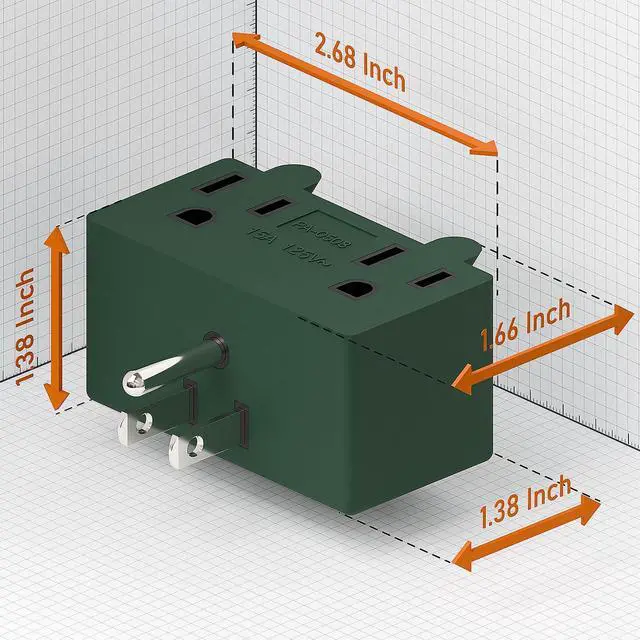 Alt view image 2 of 7 - NEMA 5-15P to Dual 5-15R Adapter, Plugrand 90 Degree Downward Angled NEMA 5-15P Male to Female Adapter, Angled USA Power Adapter, 3 Prong Direction Changer Space Save Plug Green PA-0508G