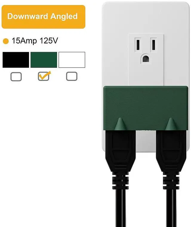 Alt view image 3 of 7 - NEMA 5-15P to Dual 5-15R Adapter, Plugrand 90 Degree Downward Angled NEMA 5-15P Male to Female Adapter, Angled USA Power Adapter, 3 Prong Direction Changer Space Save Plug Green PA-0508G