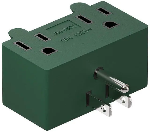 Alt view image 5 of 7 - NEMA 5-15P to Dual 5-15R Adapter, Plugrand 90 Degree Downward Angled NEMA 5-15P Male to Female Adapter, Angled USA Power Adapter, 3 Prong Direction Changer Space Save Plug Green PA-0508G