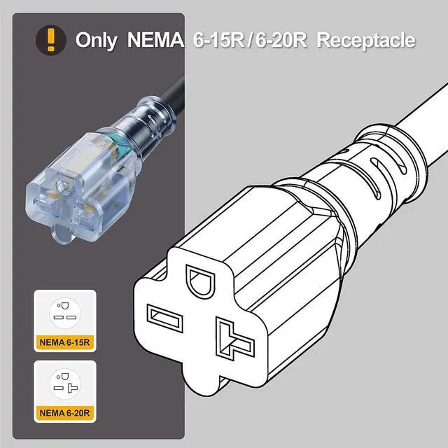 Alt view image 5 of 7 - NEMA 6-20P to 6-15R/6-20R Extension Cord, Heavy Duty Converter Cable | 250V ONLY NOT for 110V Outlets, NOT Standard 5-15P Plug, Cord with Red Indicator Light for Air Conditioner
