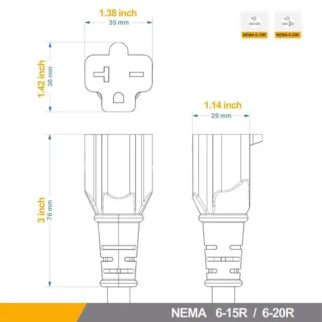 Alt view image 7 of 7 - NEMA 6-20P to 6-15R/6-20R Extension Cord, Heavy Duty Converter Cable | 250V ONLY NOT for 110V Outlets, NOT Standard 5-15P Plug, Cord with Red Indicator Light for Air Conditioner