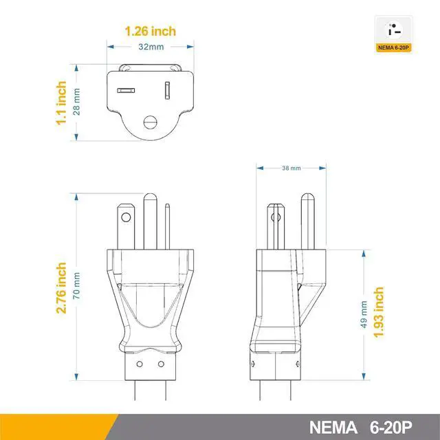 Alt view image 6 of 7 - NEMA 6-20P to 6-15R/6-20R Extension Cord, Heavy Duty Converter Cable | 250V ONLY NOT for 110V Outlets, NOT Standard 5-15P Plug, Cord with Red Indicator Light for Air Conditioner