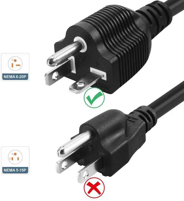 Alt view image 4 of 7 - 6FT Nema 6-20P to 6-20R/6-15R Extension Cord, Plugrand Nema 6-20P Cord | Heavy Duty 20 Amp 250 Volt 12AWG Extension Cable, Nema 6-20R T-Blade Cord with Red Indicator Light for Air Conditioner, Black