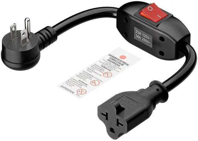 Main image of Angled 4 in 1 Heavy Duty On/Off Switch Extension Cord, 1FT | 12AWG 15A Household Plug to 20A T Blade Adapter Cable, Extensicon Cable with Heavy Duty 23A 125V Inline Switch, L=1FT