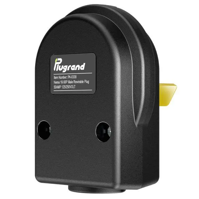 Alt view image 2 of 7 - Nema 10-50P Plug, Plugrand ETL Listed 50 Amp 125/250 Volt Angle Plug | 3 Pole 3 Wire Grounding Straight Blade for Dryers and Ranges, Works with Cable OD Max. 1.0 Inch