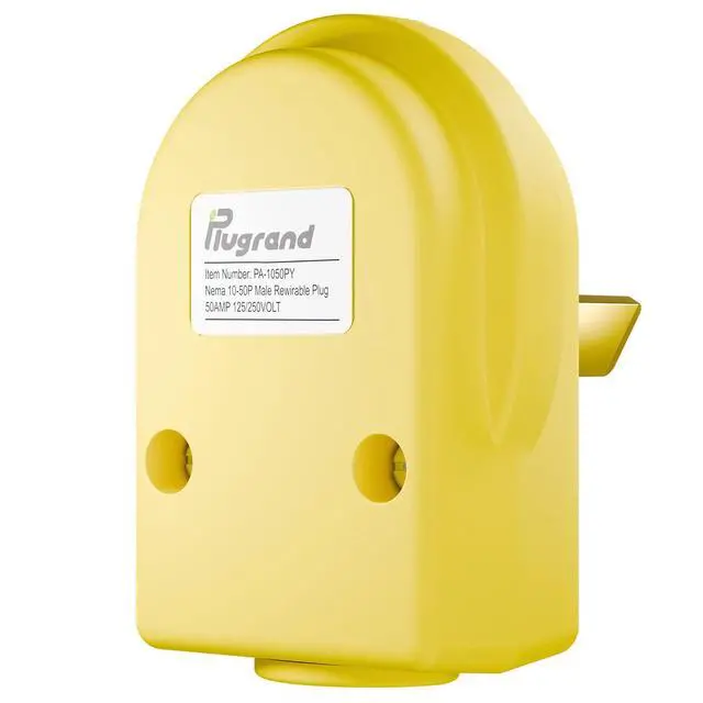 Alt view image 2 of 7 - Nema 10-50P 50 Amp 125/250 Volt Angle Plug, 3 Pole 3 Wire Grounding Straight Blade for Dyers and Ranges, Works with Cable OD Max. 1.0 Inch Yellow