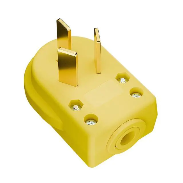 Alt view image 3 of 7 - Nema 10-50P 50 Amp 125/250 Volt Angle Plug, 3 Pole 3 Wire Grounding Straight Blade for Dyers and Ranges, Works with Cable OD Max. 1.0 Inch Yellow