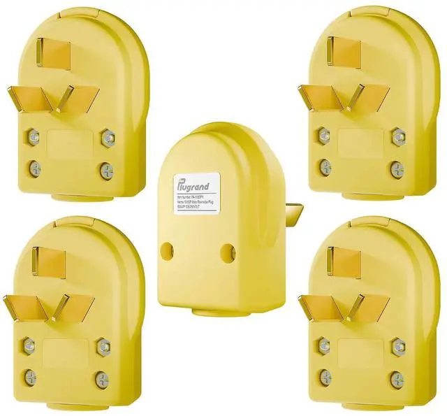 Main image of Nema 50 Amp 125/250 Volt Angle Plug, 3 Pole 3 Wire Grounding Straight Blade Plug for Dyers and Ranges, Works with Cable OD Max. 1.0 Inch Yellow