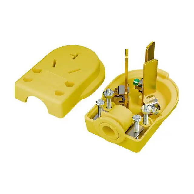 Alt view image 4 of 7 - Nema 10-50P 50 Amp 125/250 Volt Angle Plug, 3 Pole 3 Wire Grounding Straight Blade for Dyers and Ranges, Works with Cable OD Max. 1.0 Inch Yellow