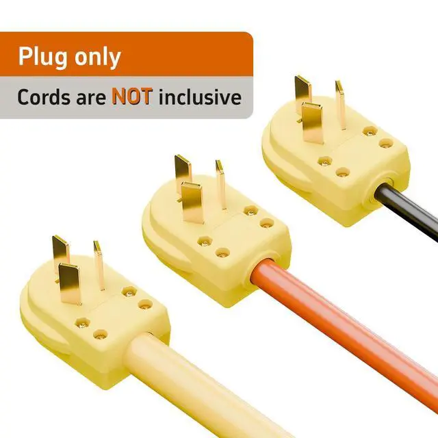 Alt view image 7 of 7 - Nema 10-50P 50 Amp 125/250 Volt Angle Plug, 3 Pole 3 Wire Grounding Straight Blade for Dyers and Ranges, Works with Cable OD Max. 1.0 Inch Yellow