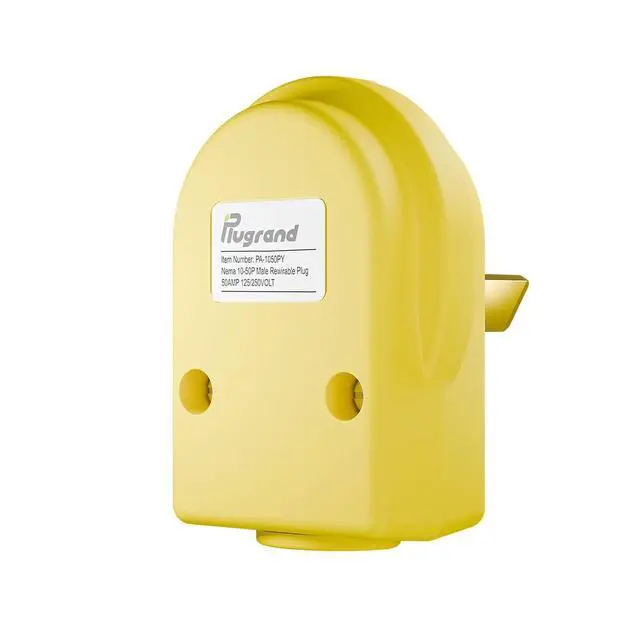 Alt view image 7 of 7 - Nema 50 Amp 125/250 Volt Angle Plug, 3 Pole 3 Wire Grounding Straight Blade Plug for Dyers and Ranges, Works with Cable OD Max. 1.0 Inch Yellow