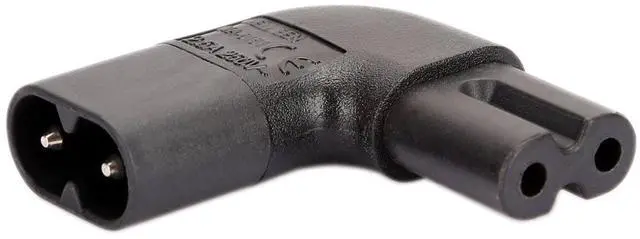 Main image of IEC320 C7 to C8 Right Angle AC Adapter, IEC 320 C7-C8 90 Degree Vertical Left Right Angle Power Adapter, Figure 8 Male to Female Angle AC Converter, Black Color