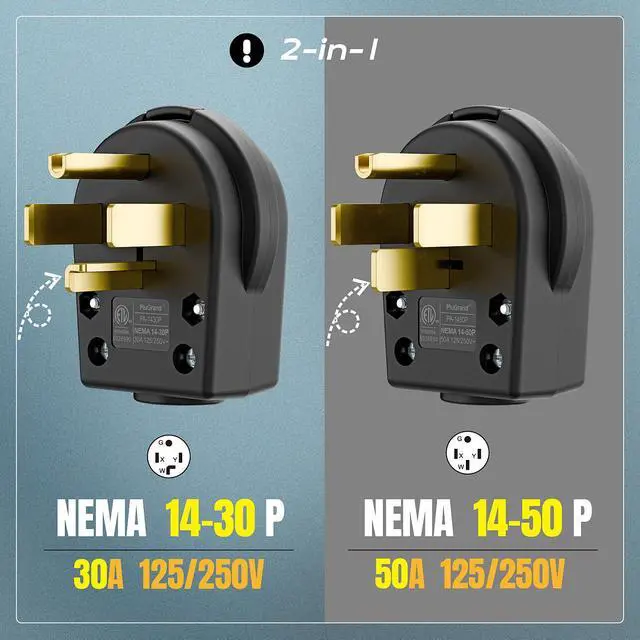 Alt view image 2 of 7 - (2-in-1) Two in One Nema 14-30P/14-50P Plug 30/50 Amp 125/250 Volt Plug, 50Amp 4-Prong Dryer or Ranger Plugs for Dyer and Ranges, Cable OD Max. 1.0 Inch