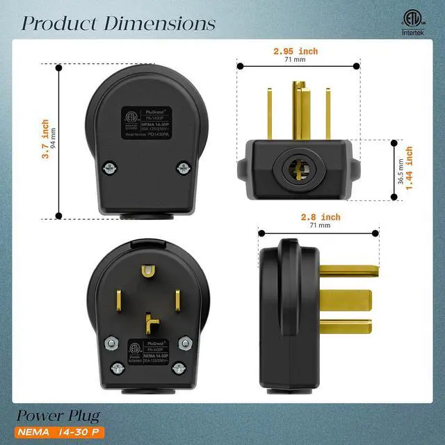Alt view image 3 of 7 - (2-in-1) Two in One Nema 14-30P/14-50P Plug 30/50 Amp 125/250 Volt Plug, 50Amp 4-Prong Dryer or Ranger Plugs for Dyer and Ranges, Cable OD Max. 1.0 Inch